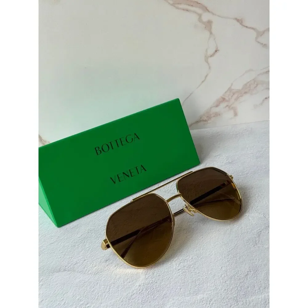 Bottega Veneta BV1465S Light Ribbon Aviator Gold Mirror Sunglasses
